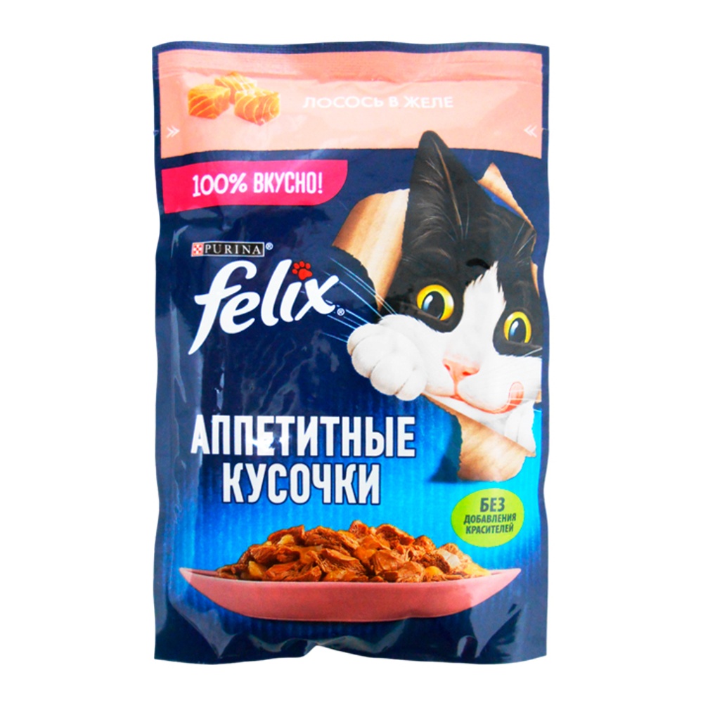 Корм для кошек Феликс Аппетитные кусочки с лососем в желе 75г