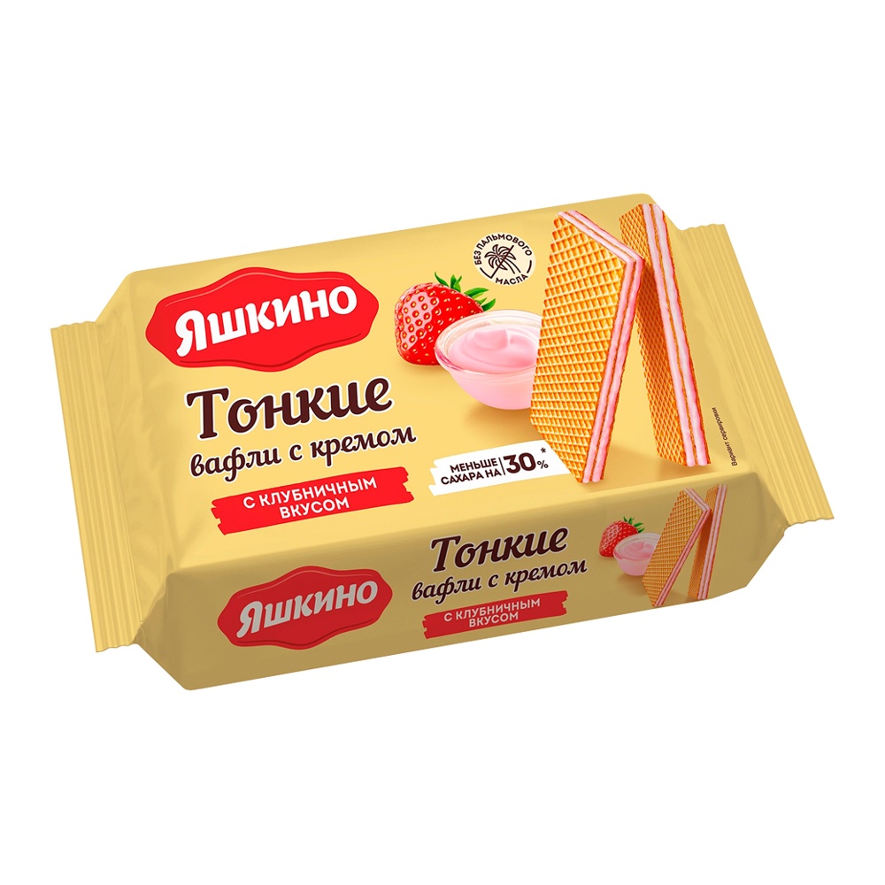 Вафли Яшкино тонкие с кремом с клубничным вкусом 144г