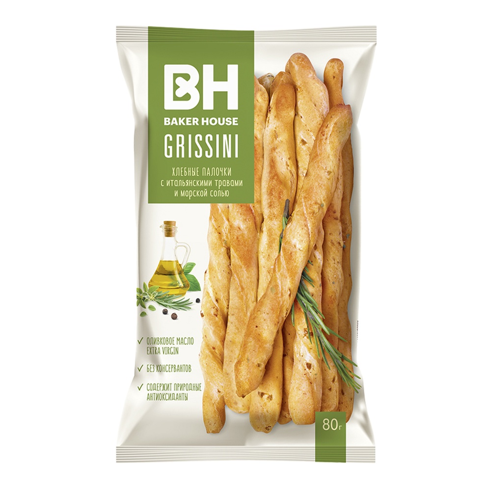 Палочки хлебные Бэйкер Хаус Гриссини с итальянскими травами и морской солью 80г