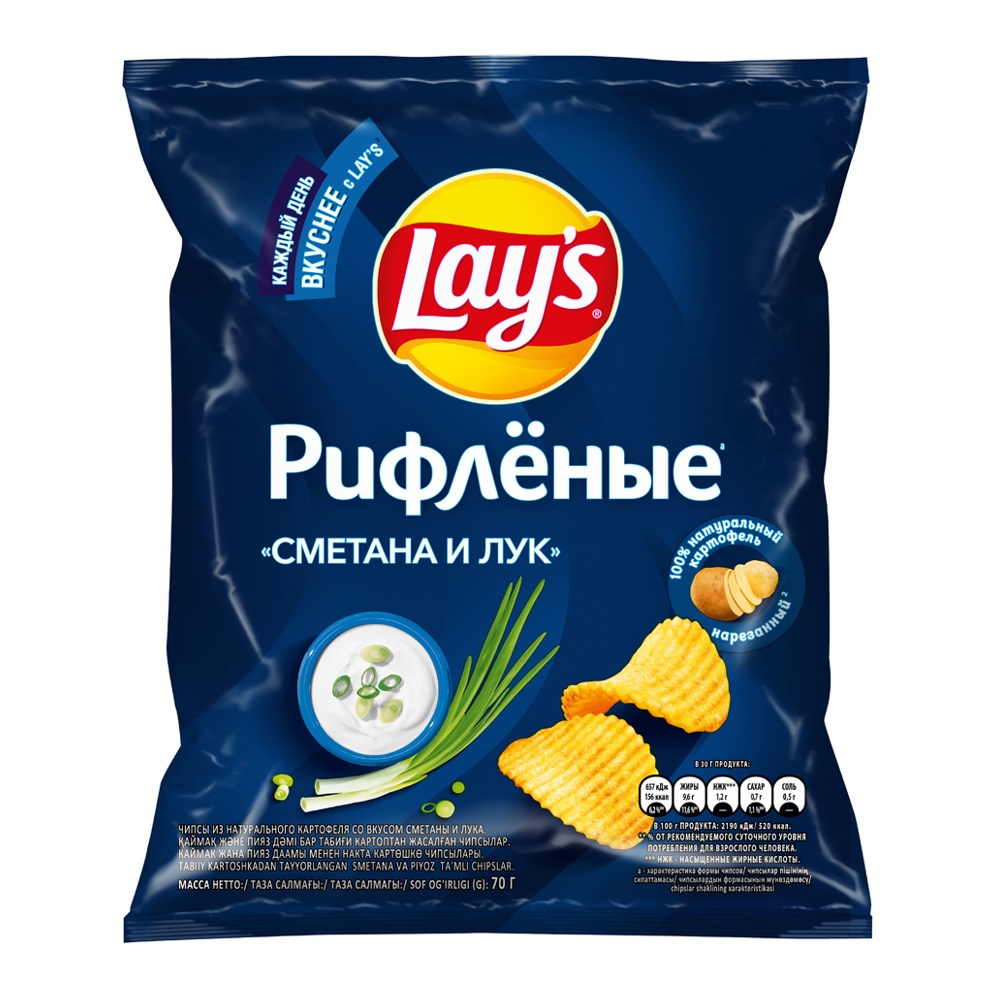 Чипсы Лейз Рифленые 70г Сметана и Лук