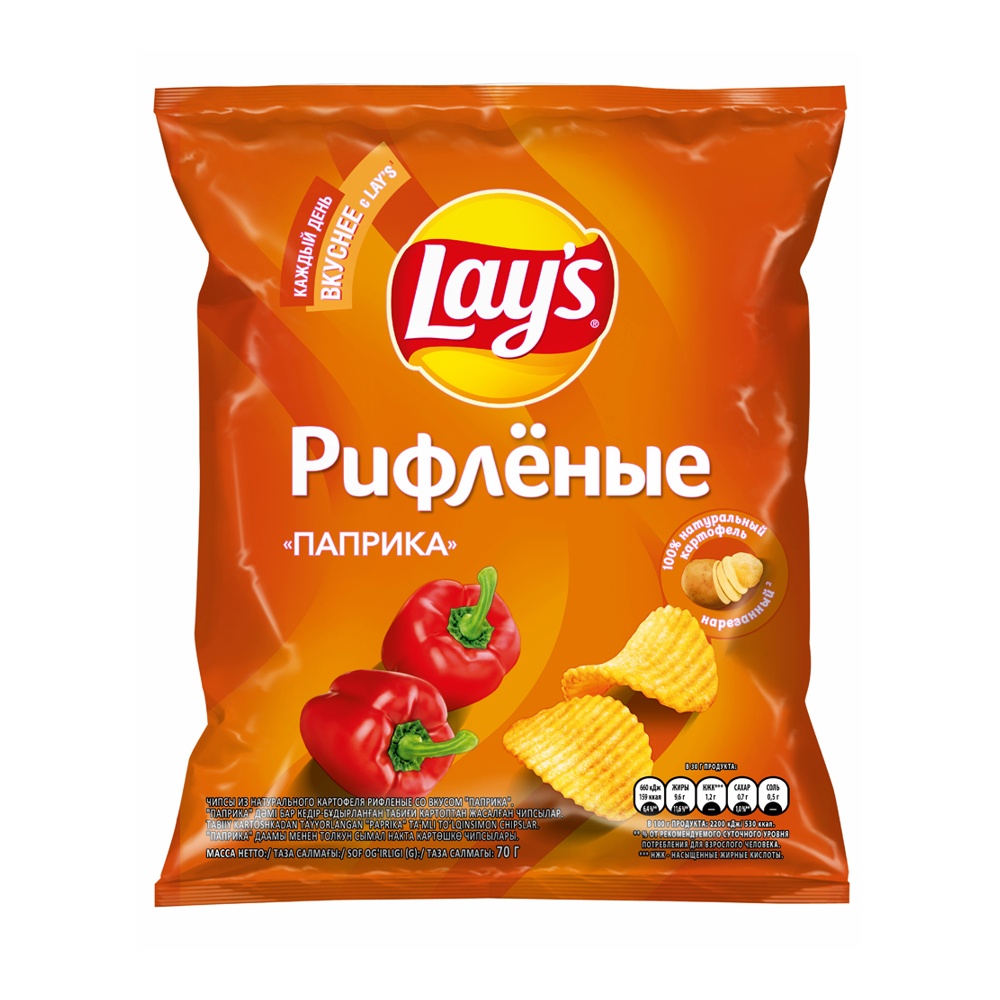 Чипсы Лейз Рифленые 70г Паприка