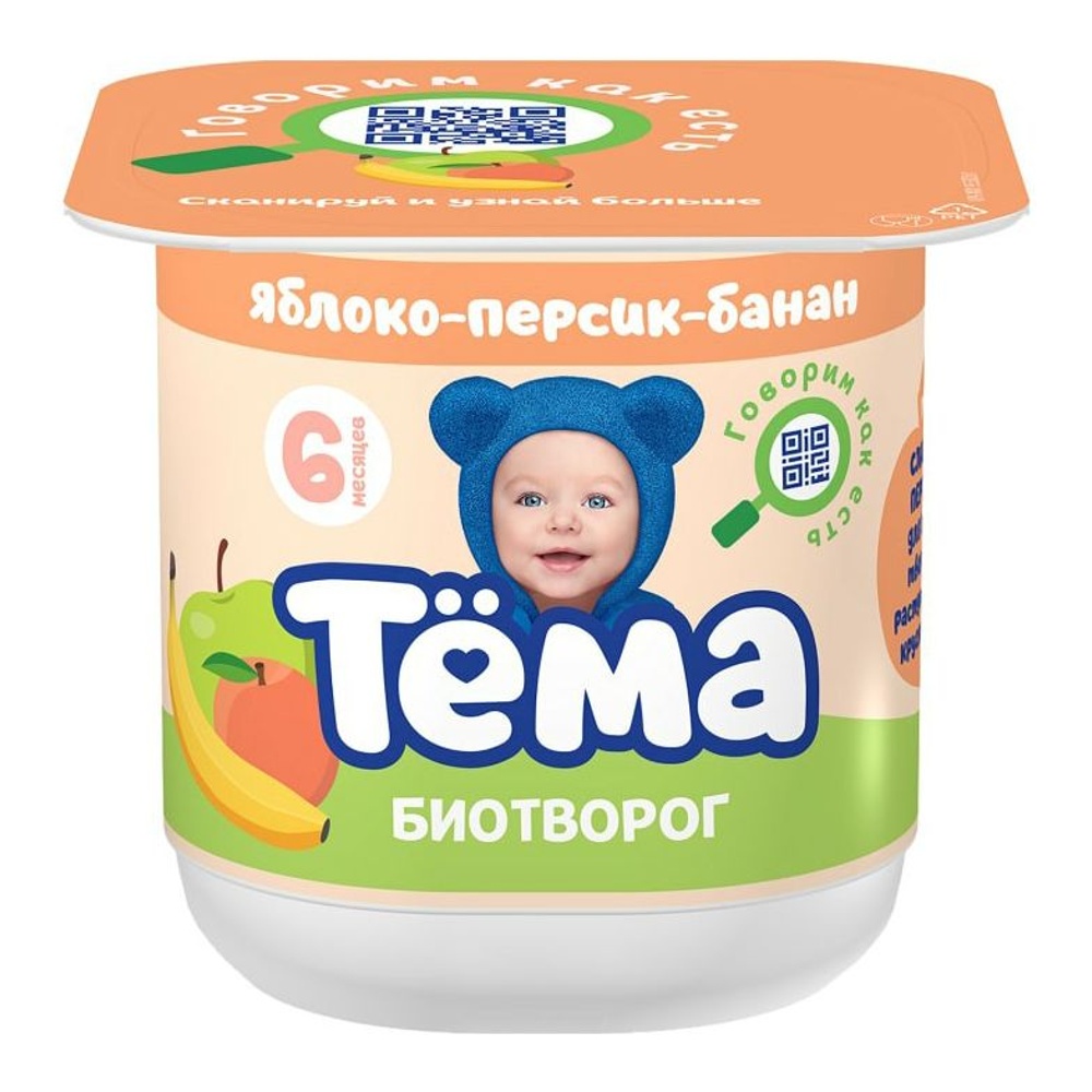 Биотворог Тема с 6мес 4% 95г яблоко-персик-банан; 6