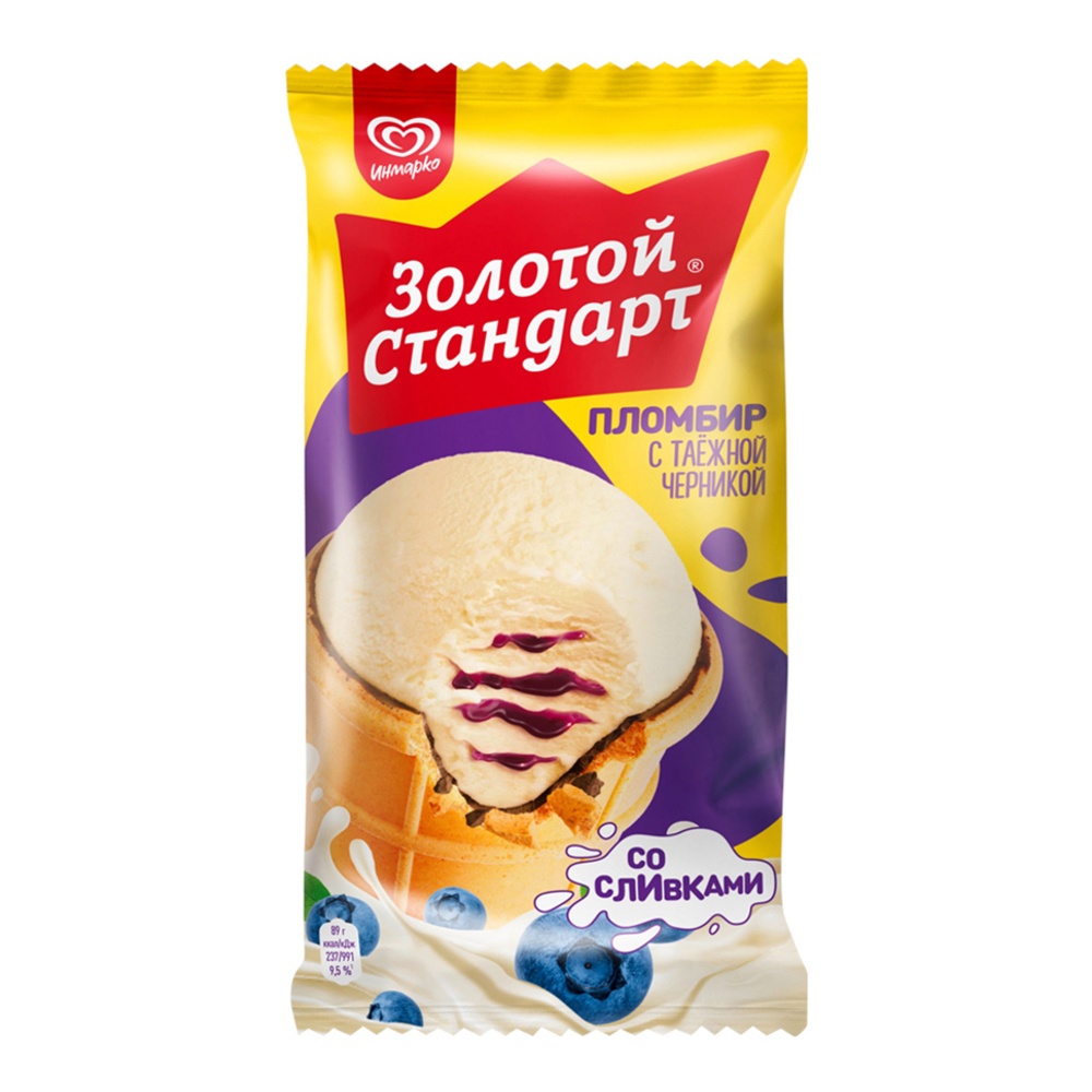 Мороженое Инмарко Золотой стандарт Пломбир с таежной черникой 93г стаканчик с глазурью