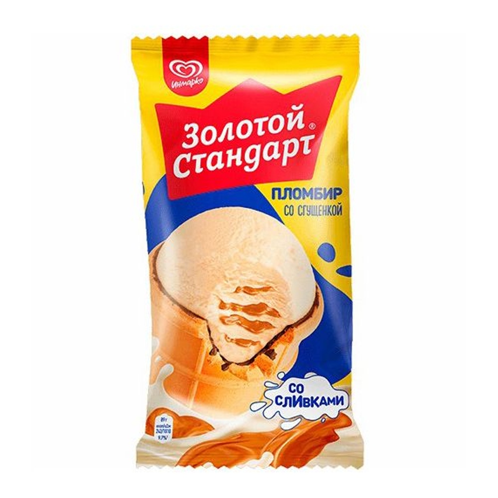 Мороженое Инмарко Золотой стандарт Пломбир со сгущенкой 93г стаканчик с глазурью