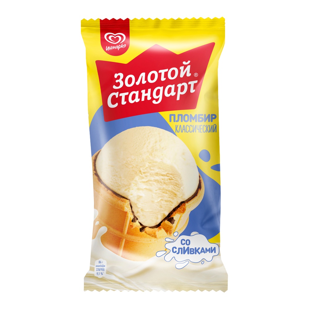Мороженое Инмарко Золотой стандарт Пломбир Классический 95г стаканчик с глазурью