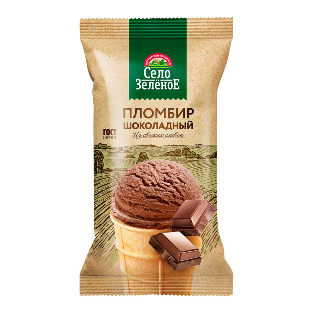 Мороженое Село Зелёное Пломбир шоколадный 15% 90г стаканчик