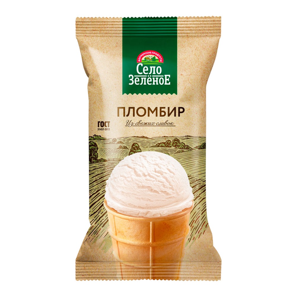 Мороженое Село Зелёное Пломбир с ароматом ванили 15% 90г стаканчик