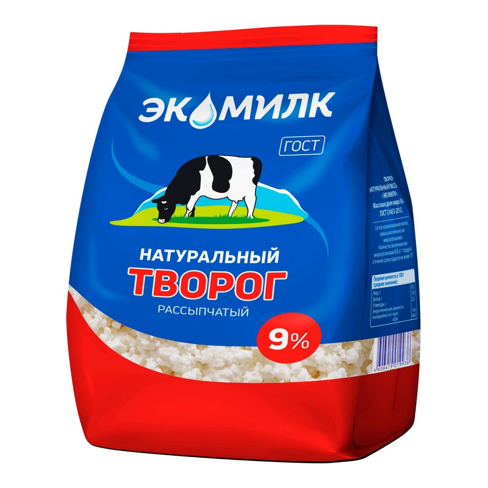 Творог Экомилк натуральный рассыпчатый 9% 350г м/у