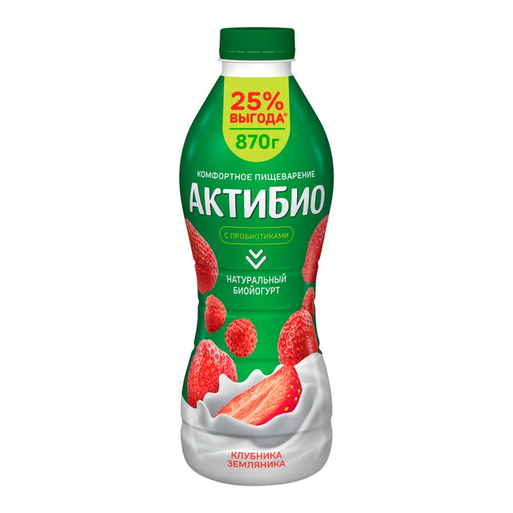 Биойогурт питьевой АктиБио 1,5% 870г клубника-земляника пл/б