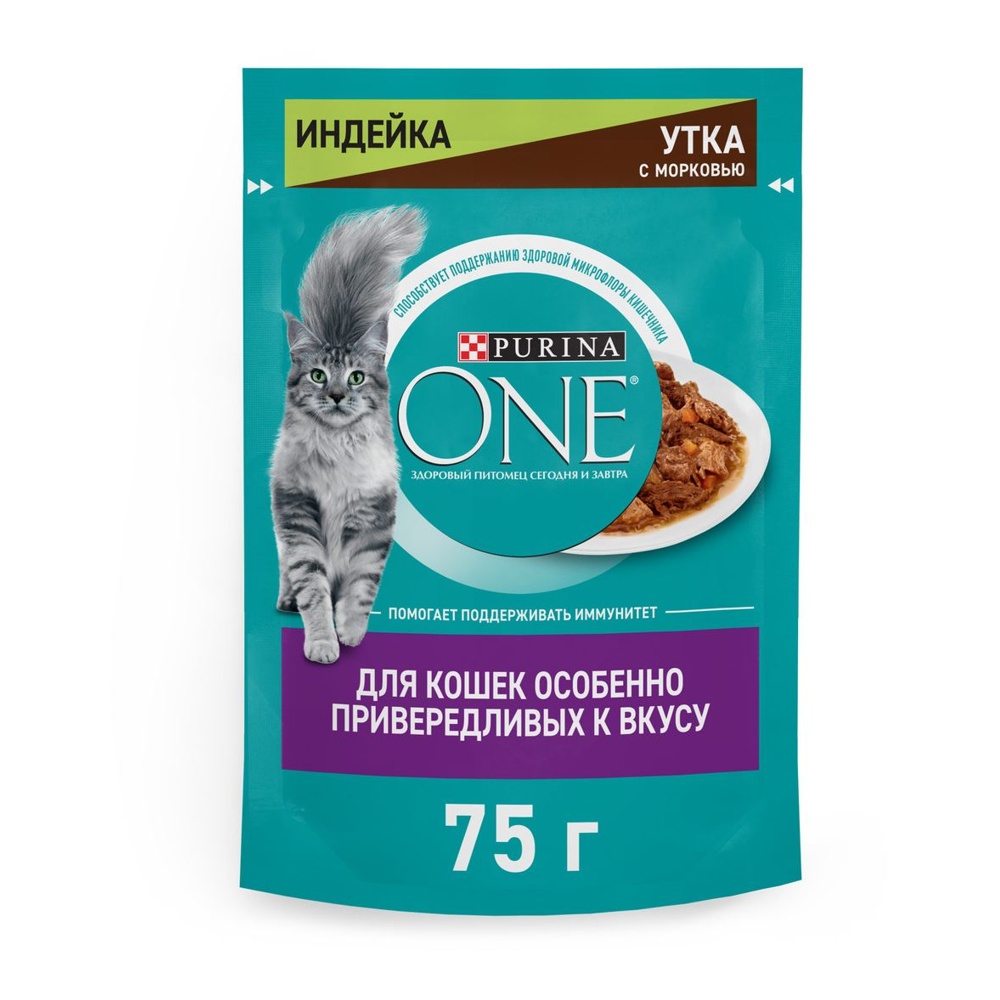 Корм для кошек Пурина Уан для привередливых кошек индейка, утка с морковью 75г