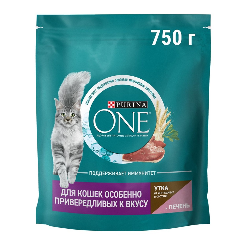 Корм для кошек Пурина Уан для привередливых кошек утка-печень 750г