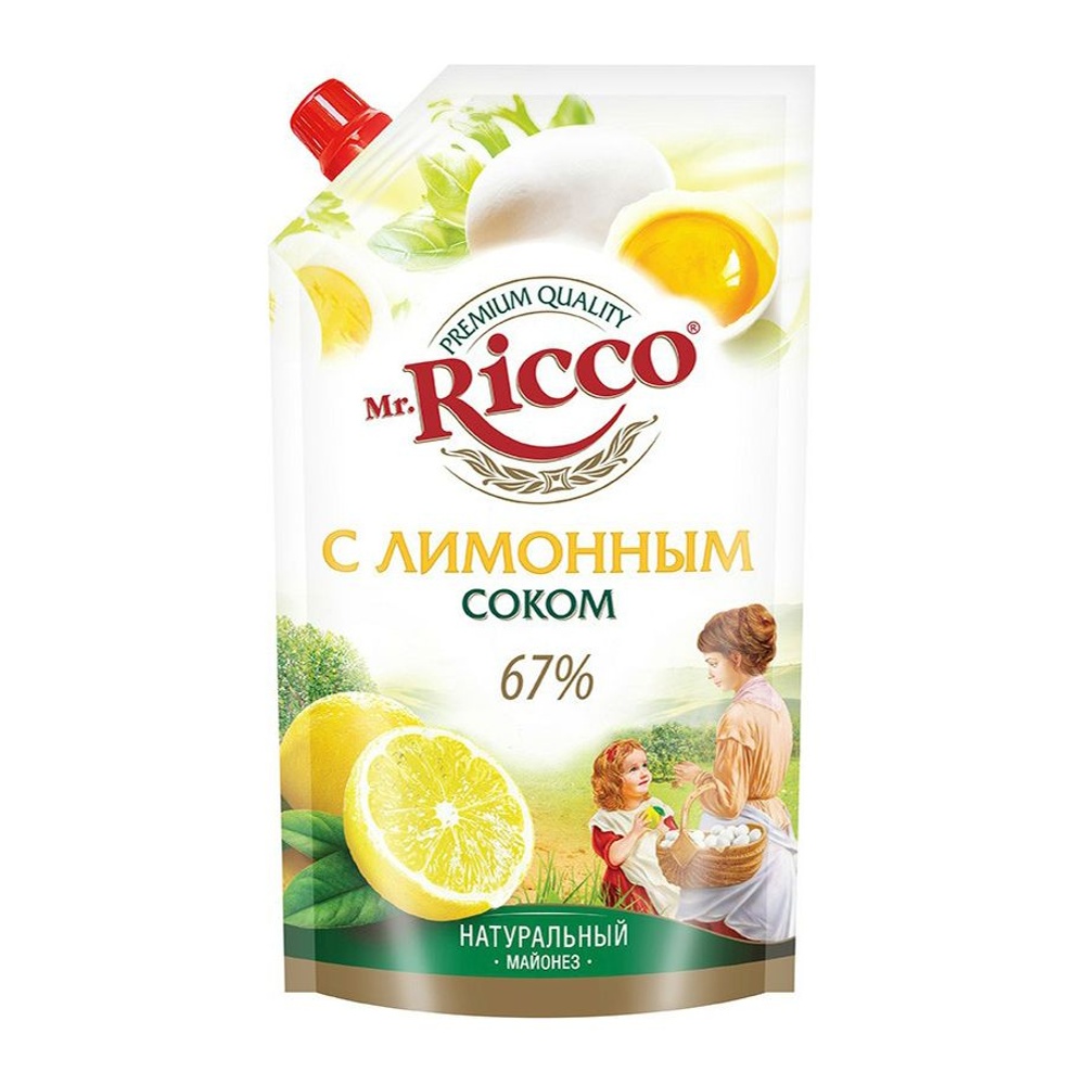 Майонез Мистер Рикко с лимонным соком 67% 400мл дой-пак с дозатором; 22