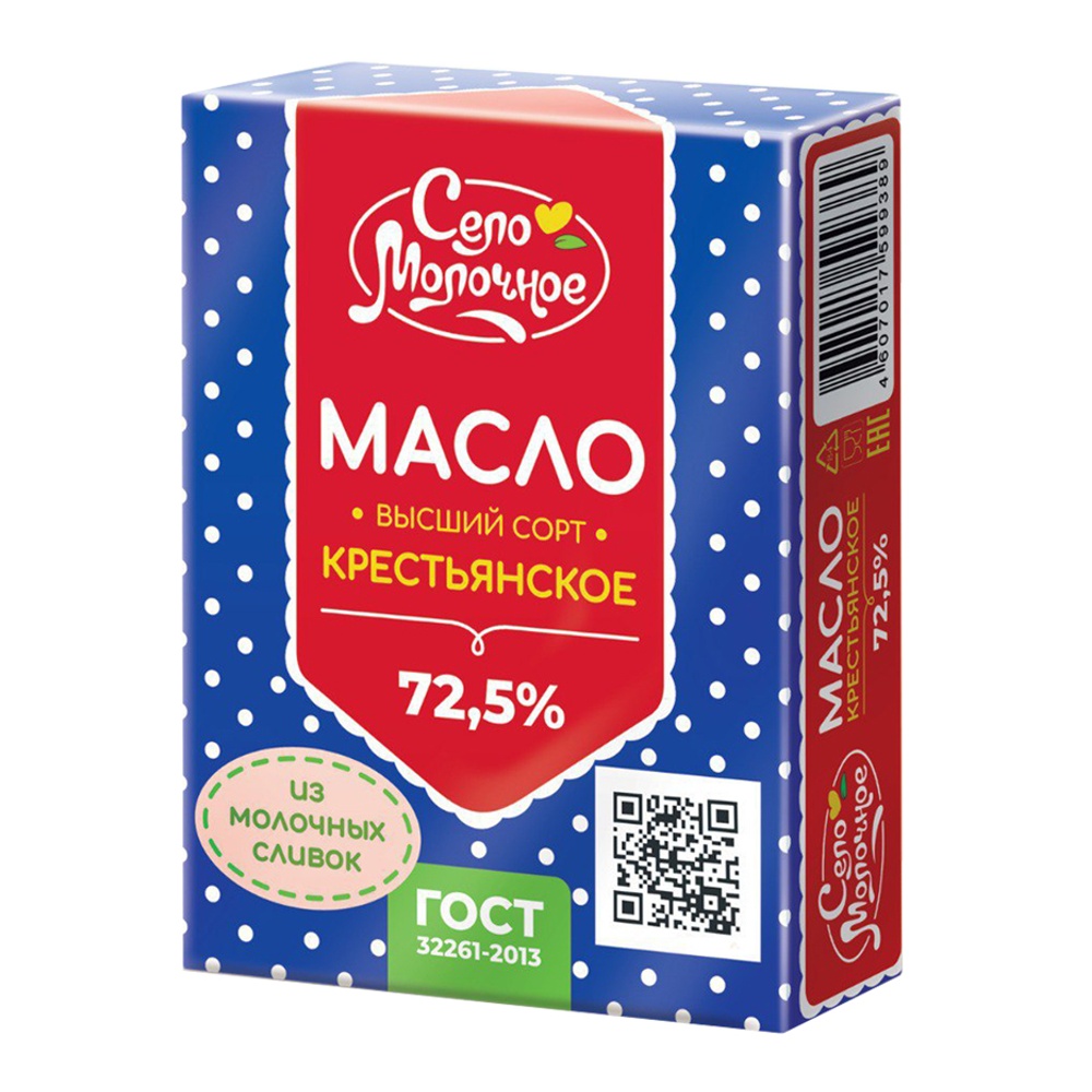 Масло Село молочное сладко-сливочное Крестьянское несоленое 72,5% 150г