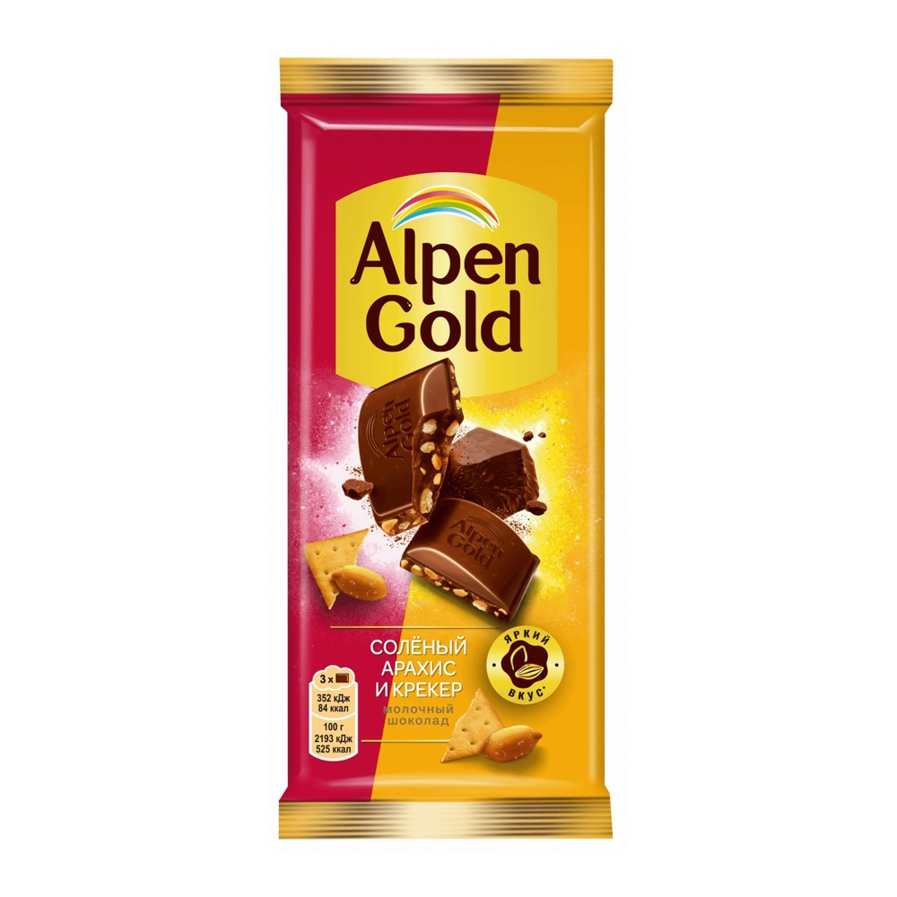 Шоколад Альпен Гольд молочный с соленым арахисом и крекером 80г; 21