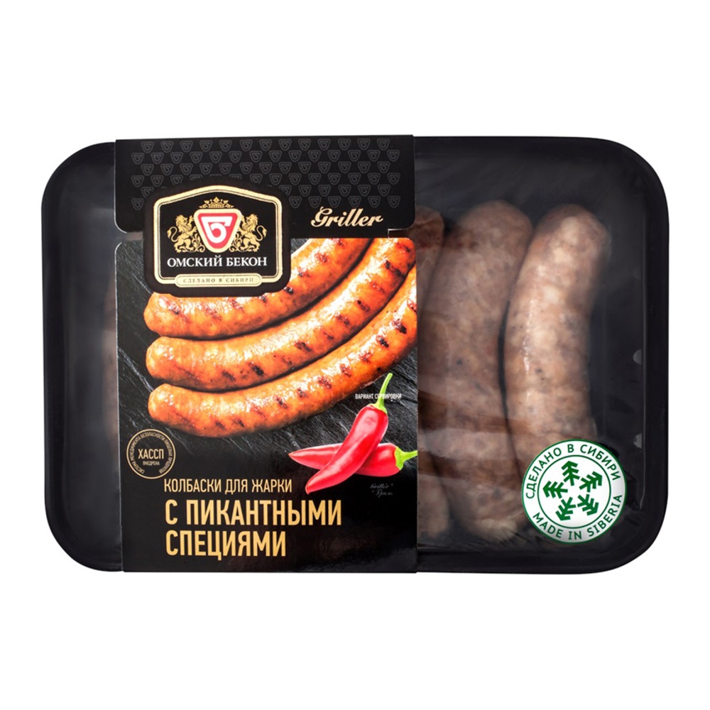 Колбаски для жарки С пикантными специями охлажденные 600г в з/с Омский бекон