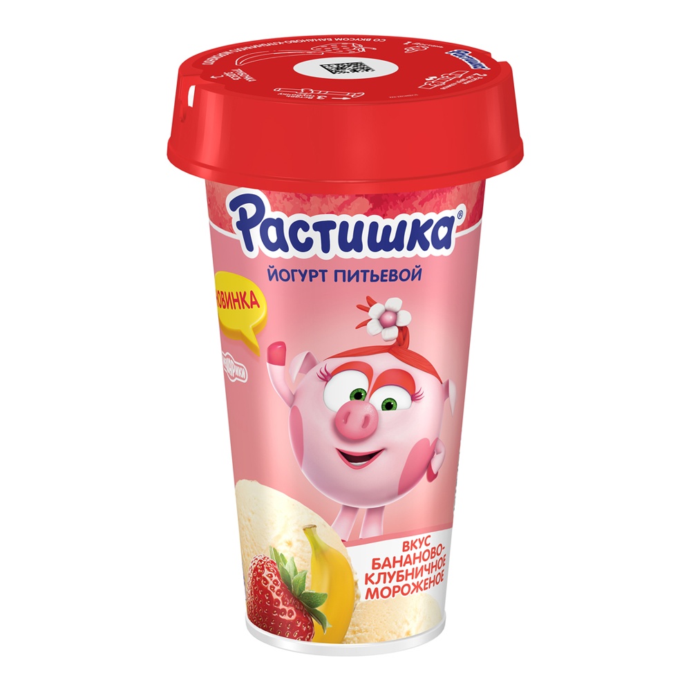 Йогурт питьевой Растишка 2,8% 190г бананово-клубничное мороженое