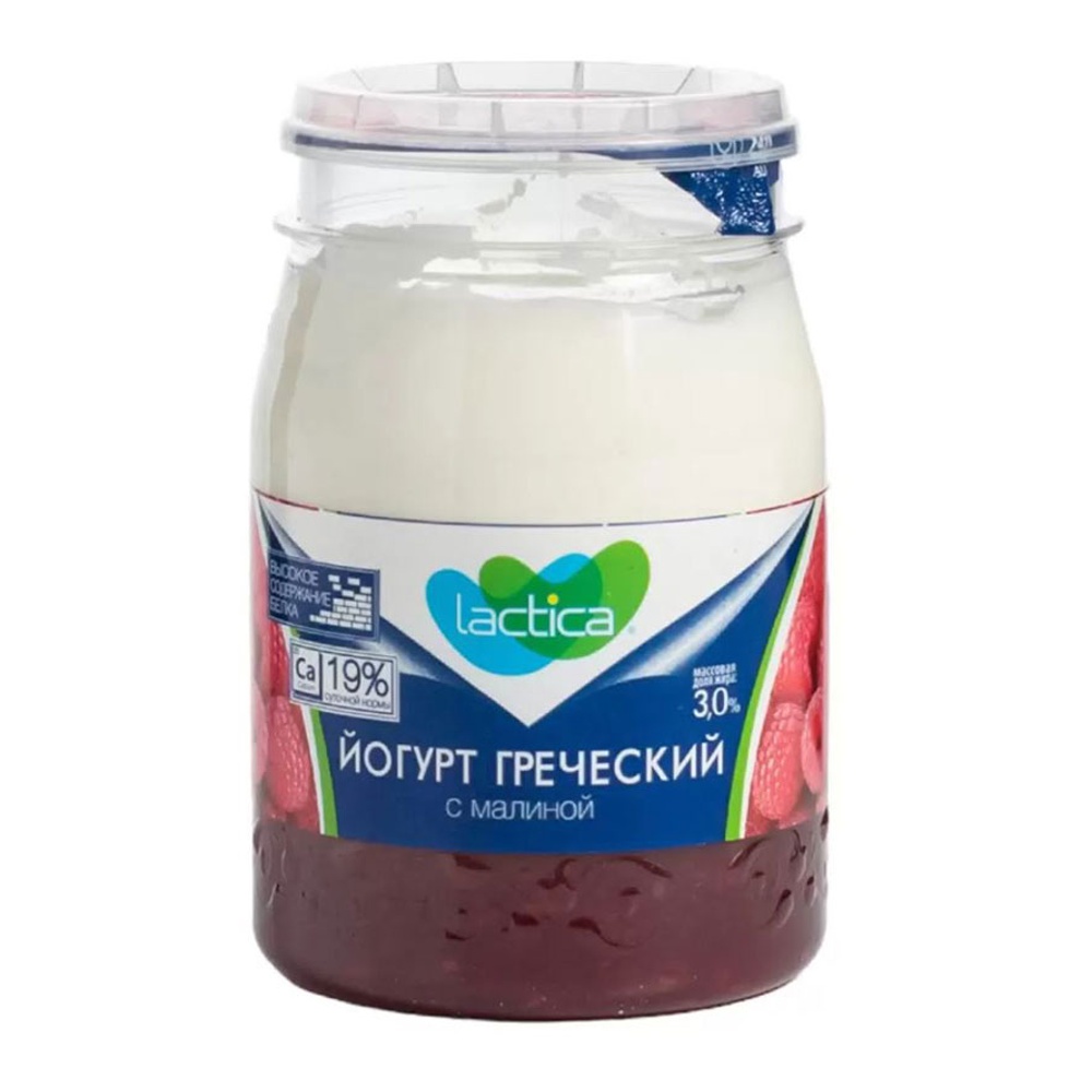 Йогурт Лактика греческий 3% 190г малина пл/б