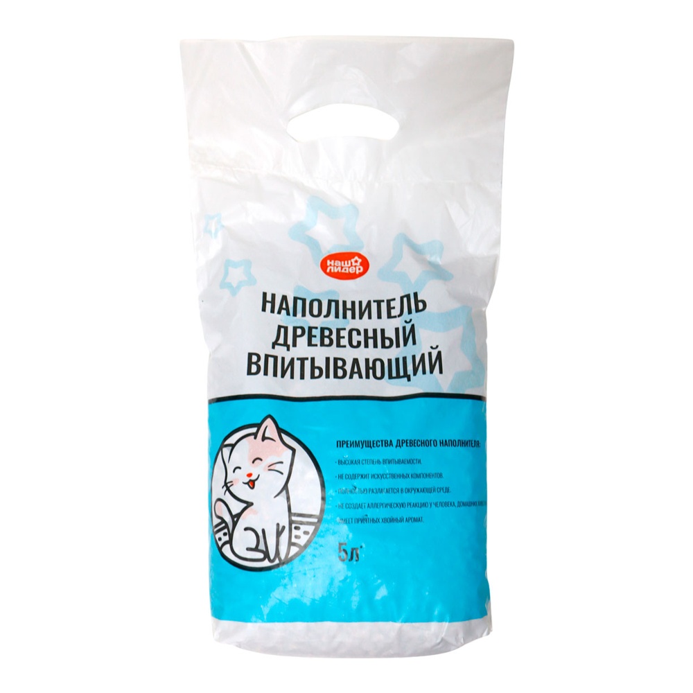 Наполнитель для кошачьего туалета Наш Лидер древесный впитывающий 5л