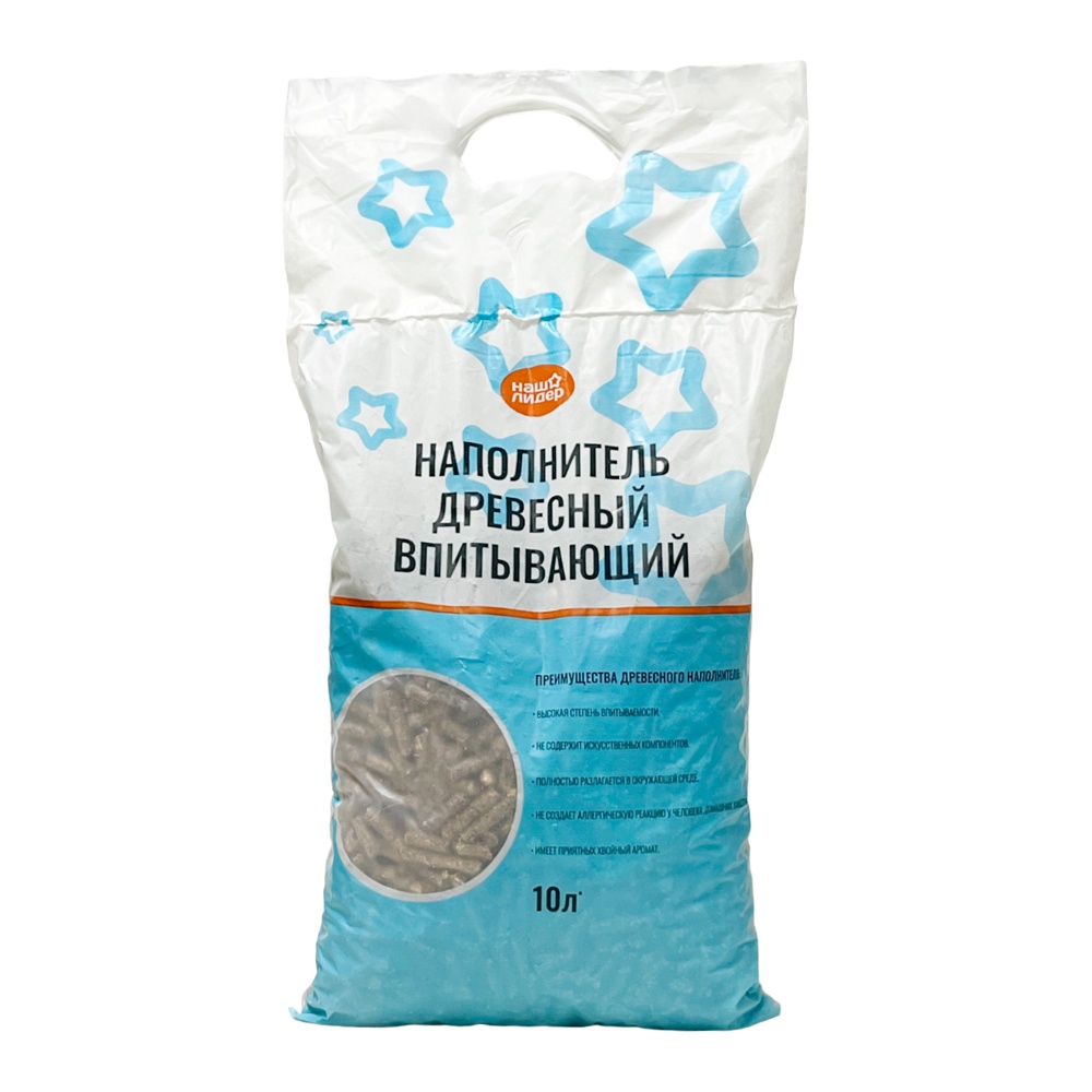 Наполнитель для кошачьего туалета Наш Лидер древесный впитывающий 10л