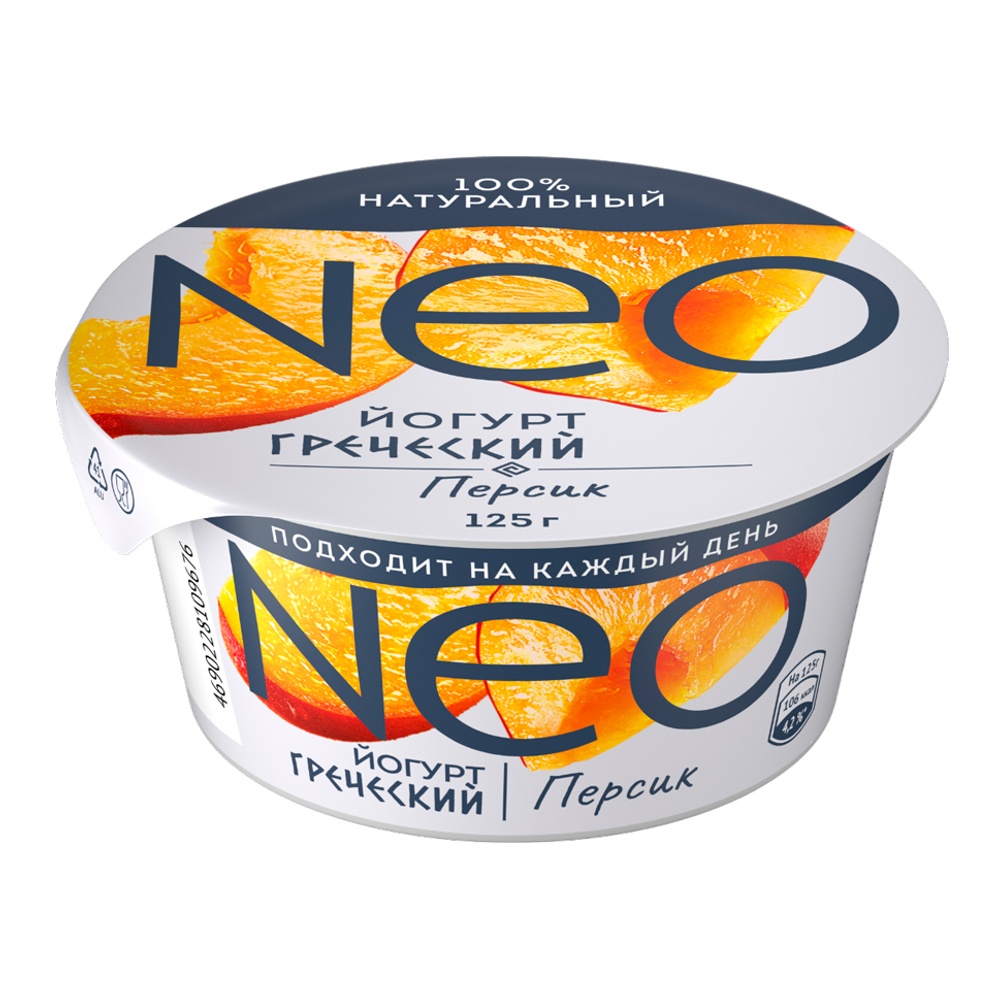 Йогурт Нео Греческий 1,7% 125г персик пл/ст