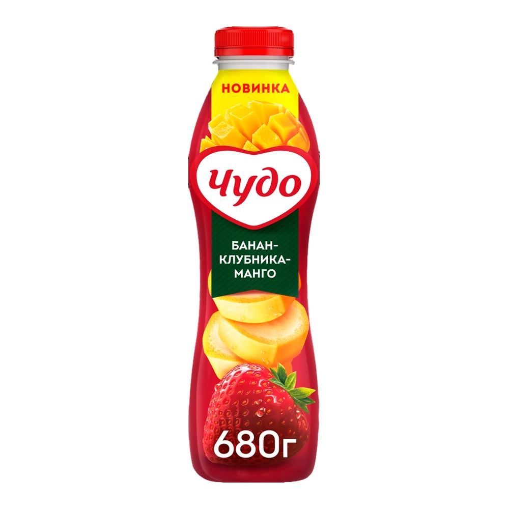 Йогурт питьевой Чудо 1,9% 680г банан-клубника-манго пл/б