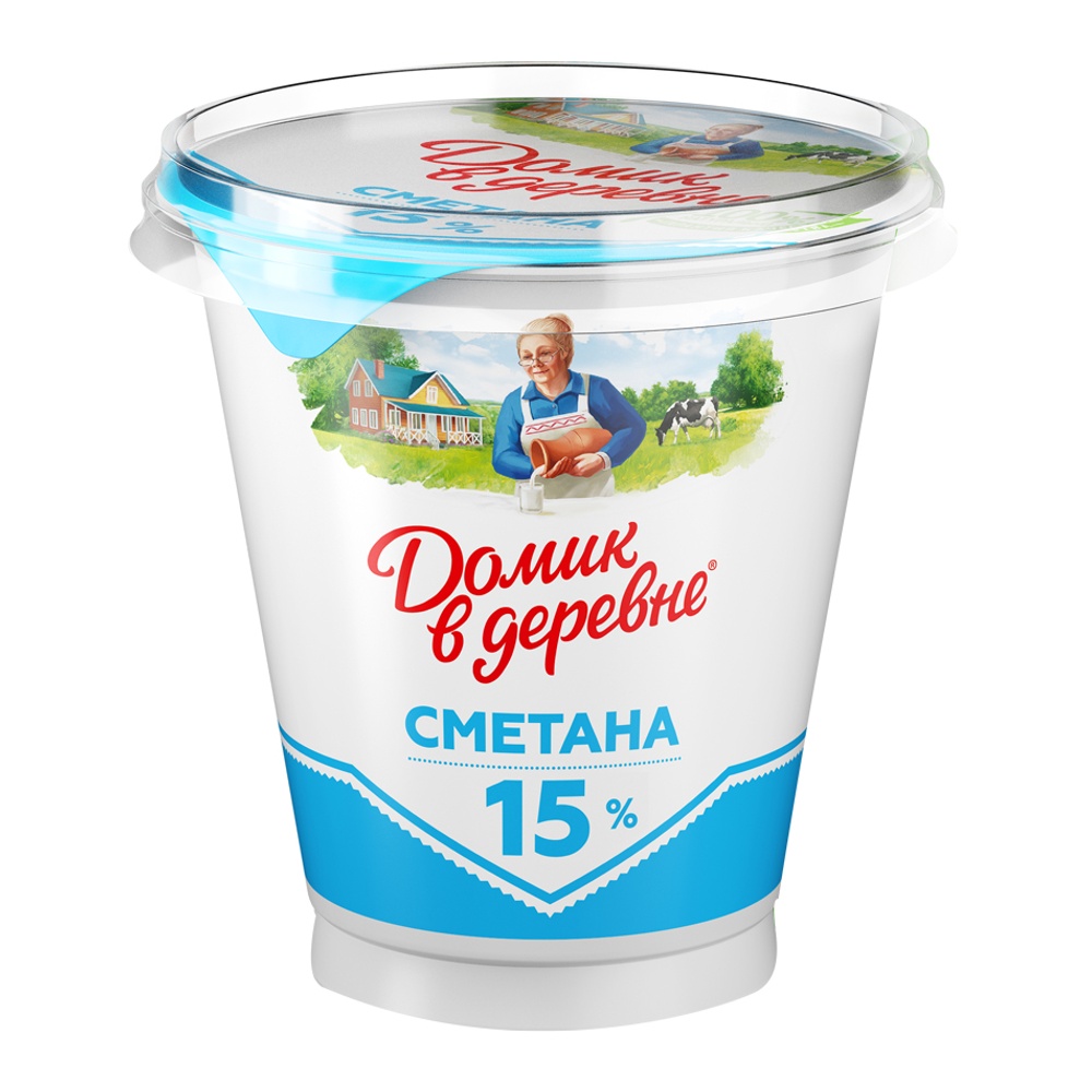 Сметана Домик в деревне 15% 450г моностакан