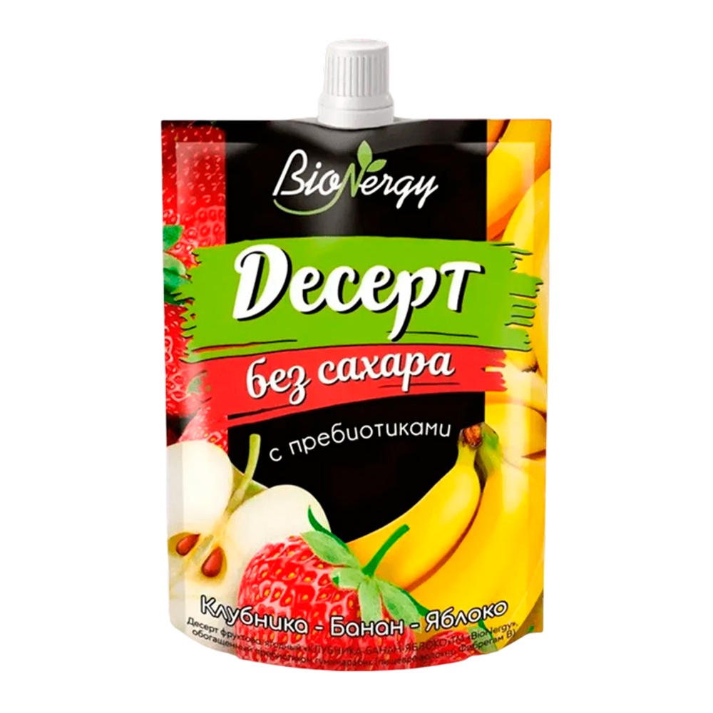 Десерт без сахара БиоНерджи клубника-банан-яблоко с пребиотиками 140г дой-пак