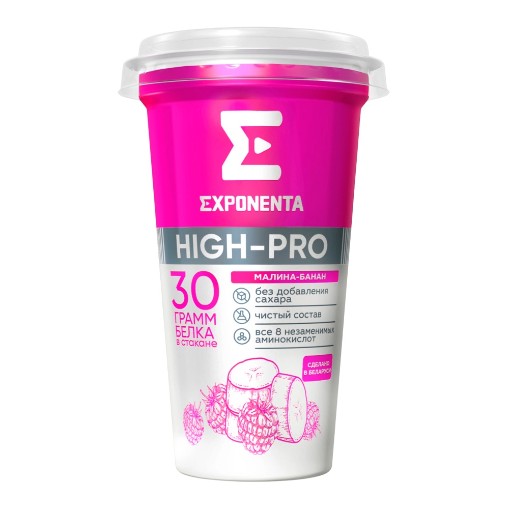 Напиток кисломолочный Экспонента Хай-Про малина-банан с белком 250г