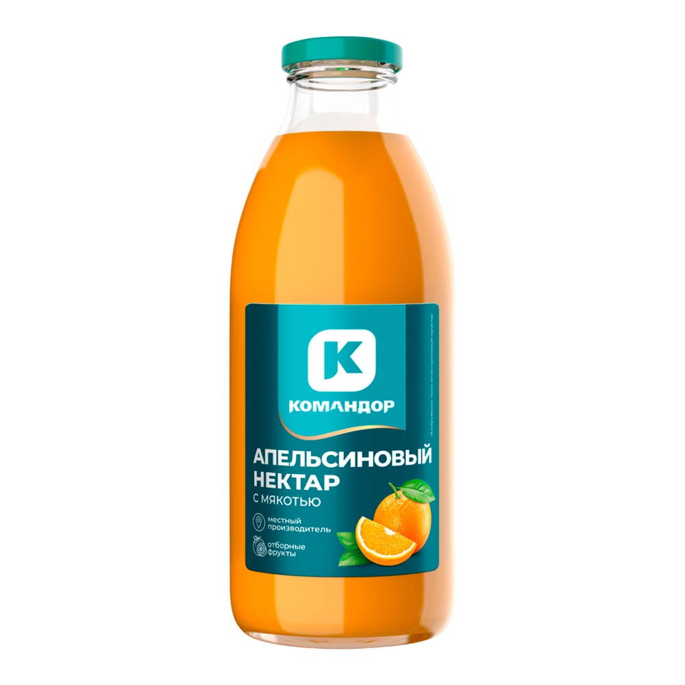 Нектар Командор 0,75л Апельсиновый с мякотью ст/б