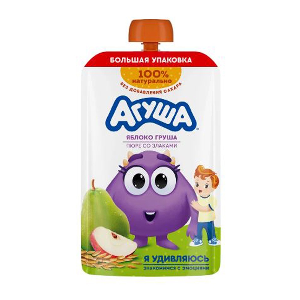Дет пит Агуша Пюре со злаками из яблока и груши с 8мес 160г дой-пак