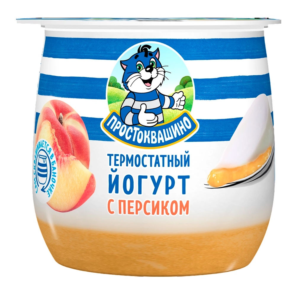 Йогурт Простоквашино термостатный двухслойный 3,4% 160г белый персик