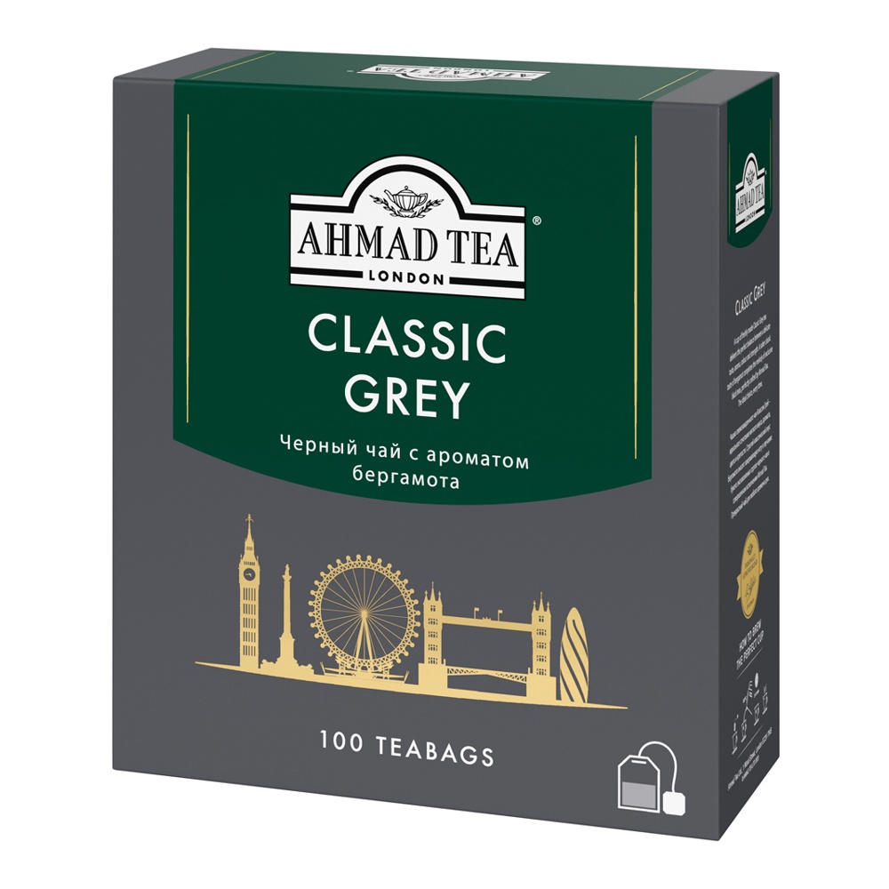 Чай Ахмад Ти Классик Грей черный с ароматом бергамота 100п*1,9г с/я
