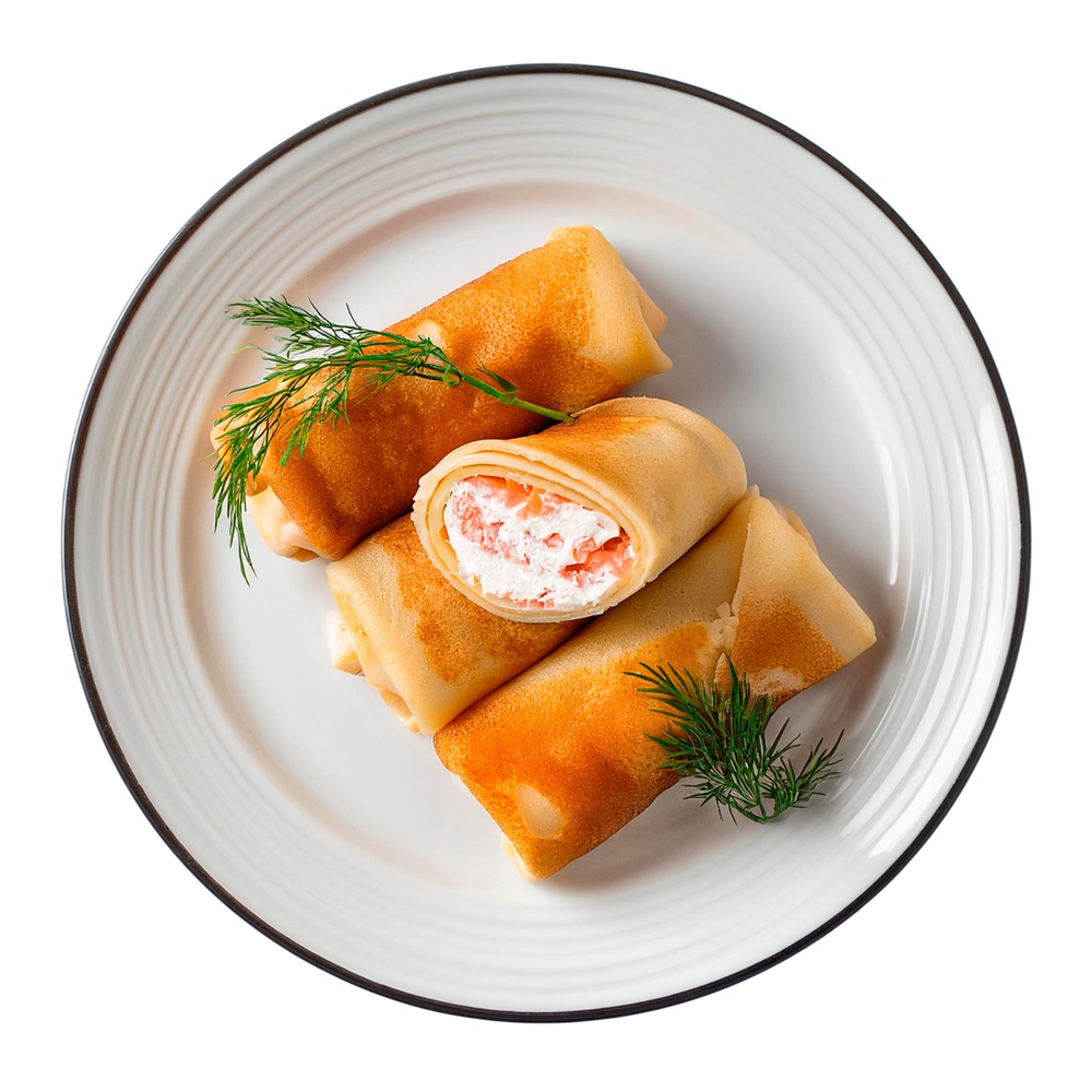 Блинчики с красной рыбой и творожным сыром вес Командор