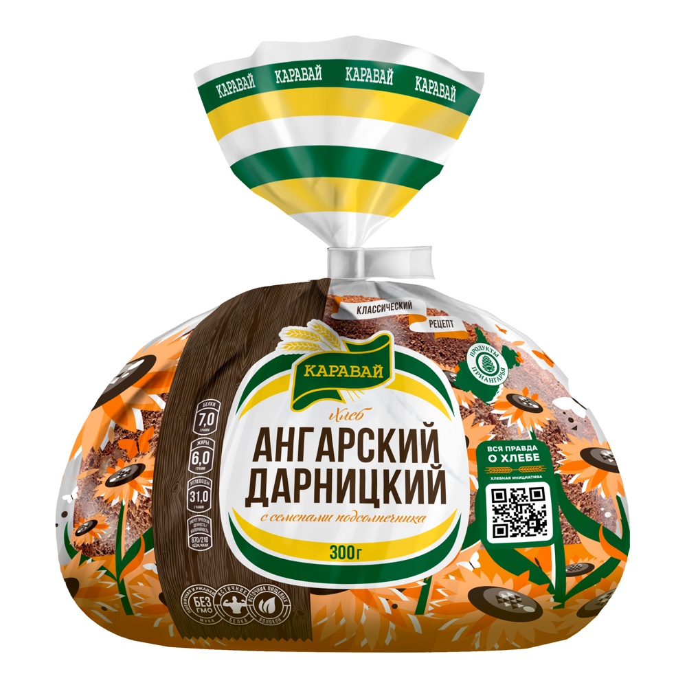 Хлеб Ангарский дарницкий с семенами подсолнечника 300г Каравай