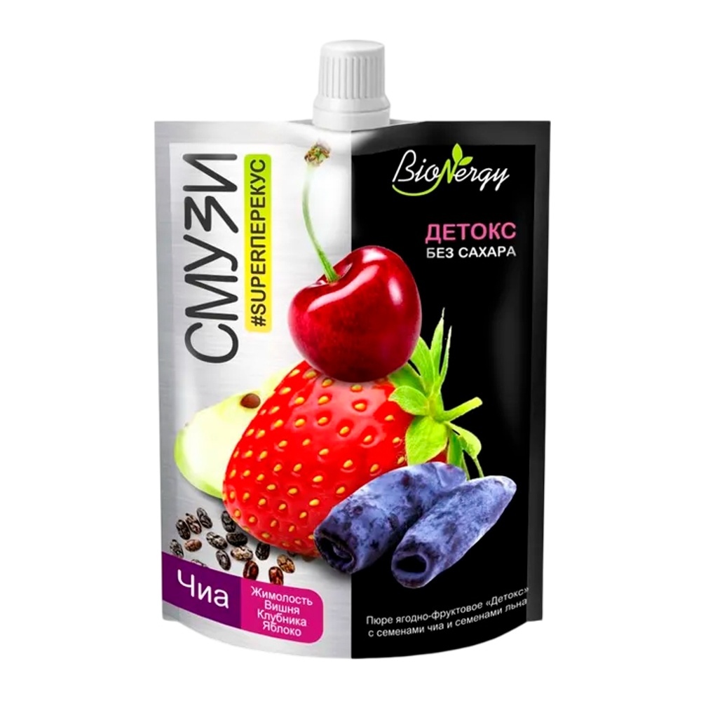 Пюре БиоНерджи ягодно-фруктовое Детокс с семена чиа 120г дой-пак