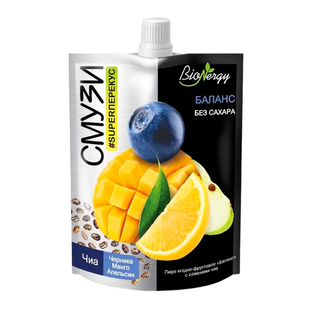 Пюре БиоНерджи ягодно-фруктовое Баланс с семенами чиа 120г дой-пак