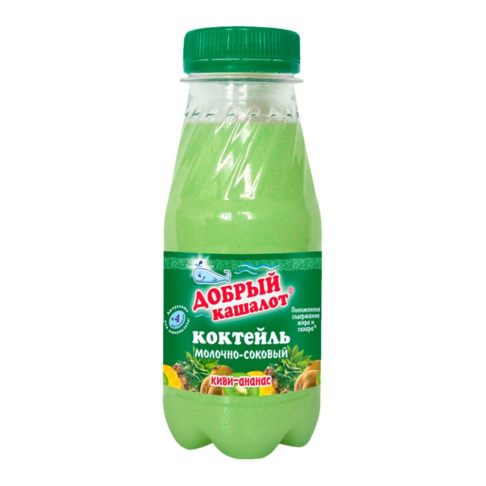 Коктейль молочно-соковый Добрый Кашалот 0,1% 250г киви-ананас пл/б