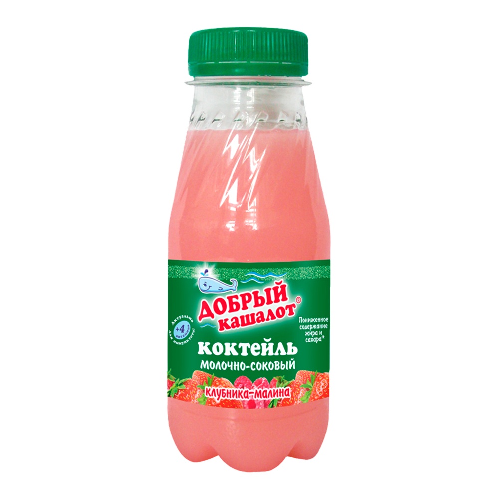 Коктейль молочно-соковый Добрый Кашалот 0,1% 250г клубника-малина пл/б