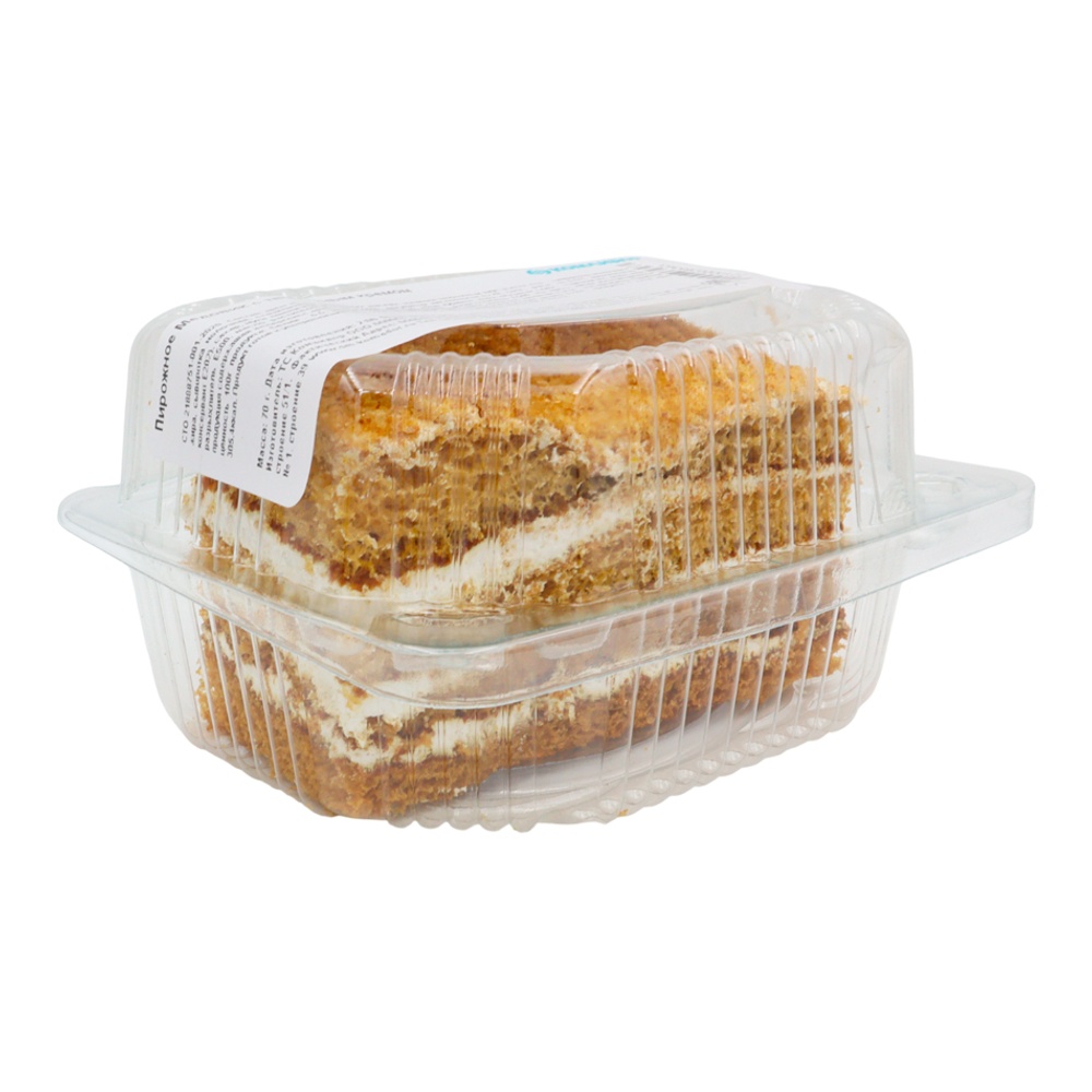 Пирожное Медовик с творожным кремом 70г контейнер Командор