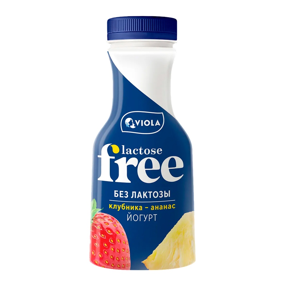 Йогурт питьевой безлактозный Виола Фри 1,1% 270г клубника-ананас пл/б