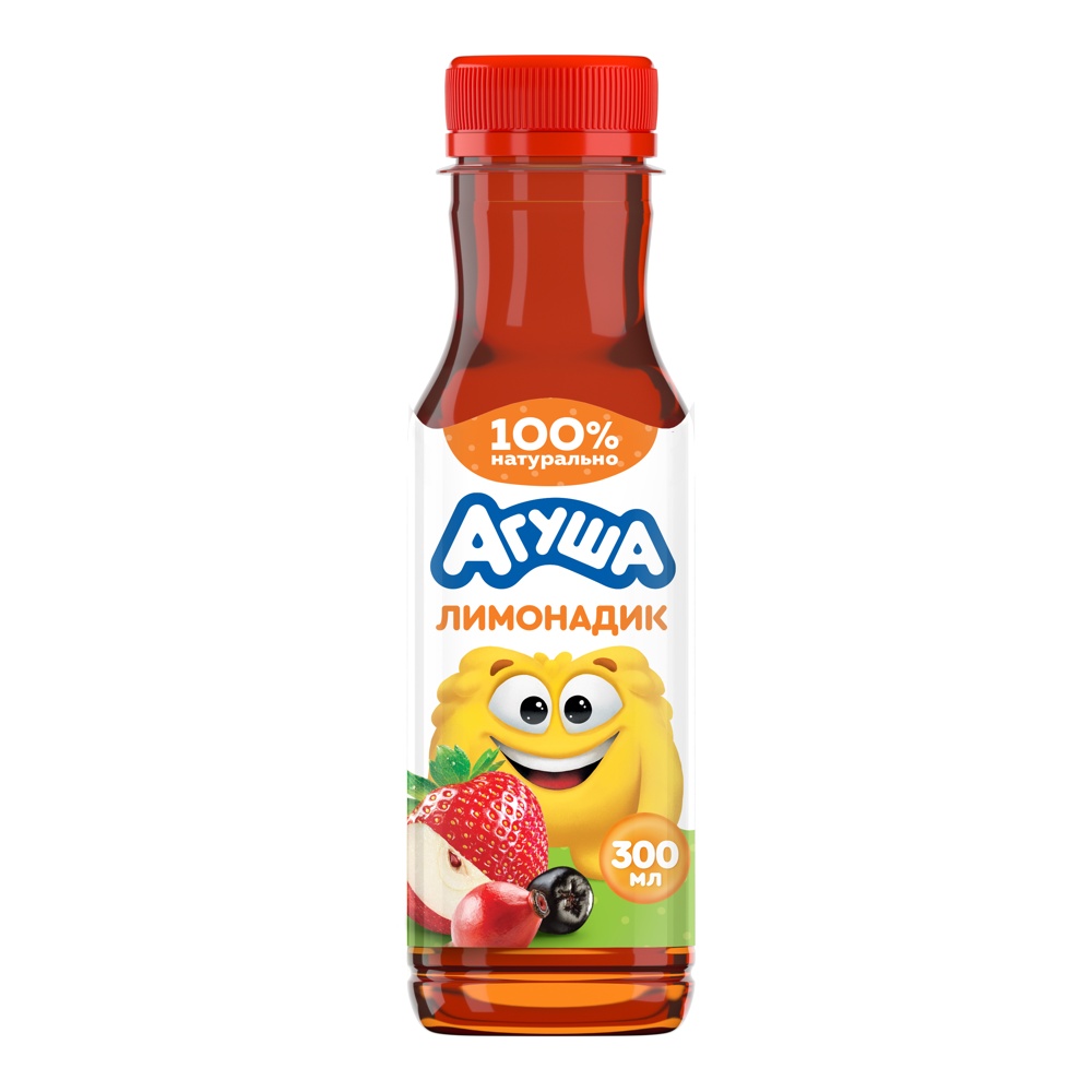 Дет пит Агуша Напиток сокосодержащий Лимонадик яблоко-клубника-арония-шиповник 3-х лет 300мл пл/б