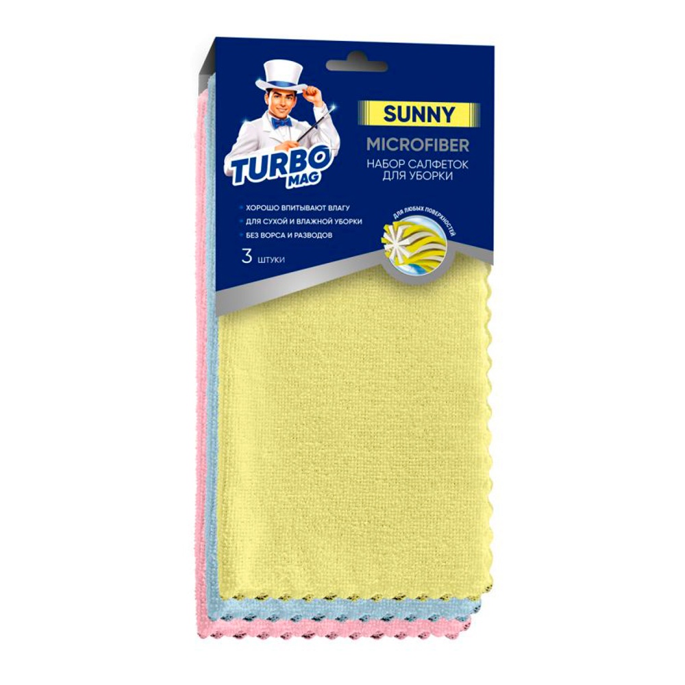 Салфетки д/уборки ТурбоМаг Санни универсальная из микрофибры 30*30см 3шт 53148