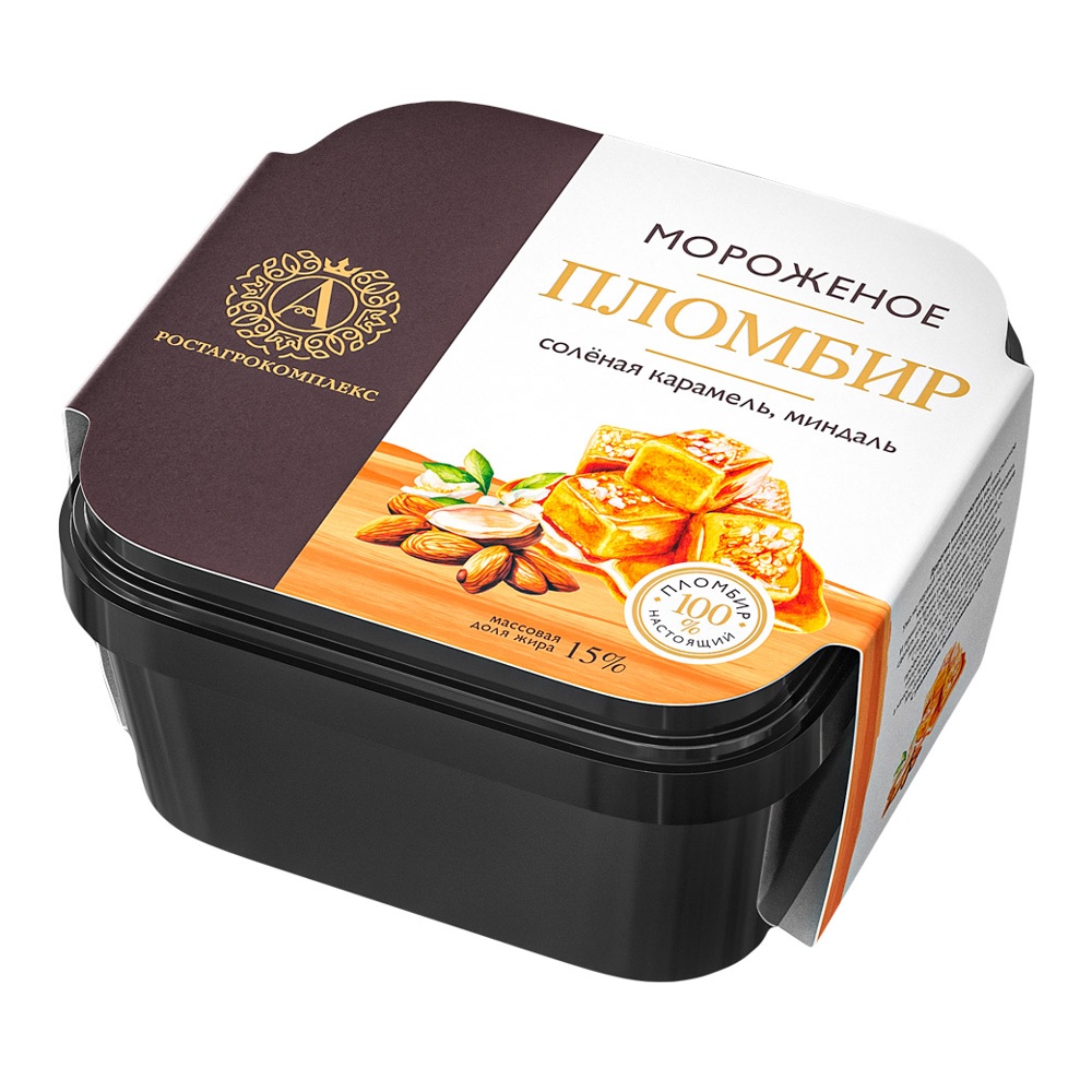 Мороженое А.Ростагрокомплекс Пломбир с соленой карамелью и дробленым миндалем 300г