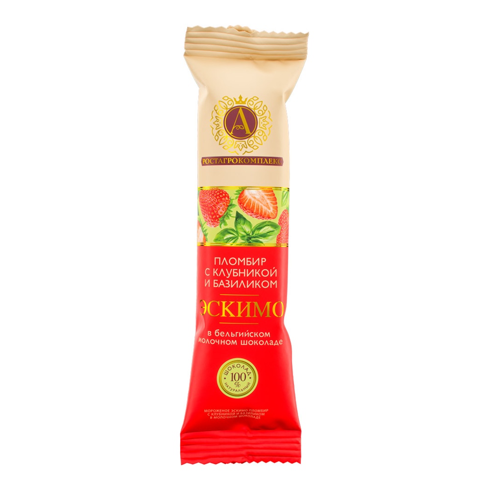 Мороженое А.Ростагрокомплекс Пломбир клубника-базилик в бельгийском молочном шоколаде 65г эскимо