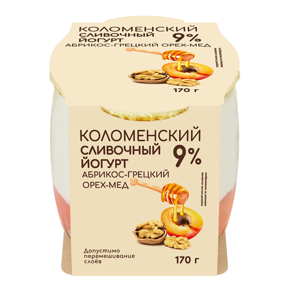 Йогурт Коломенское сливочный 9% 170г абрикос-грецкий орех-мед