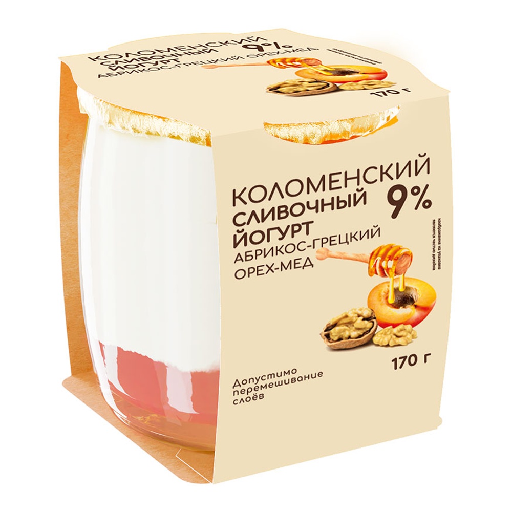 Йогурт Коломенское сливочный 9% 170г абрикос-грецкий орех-мед