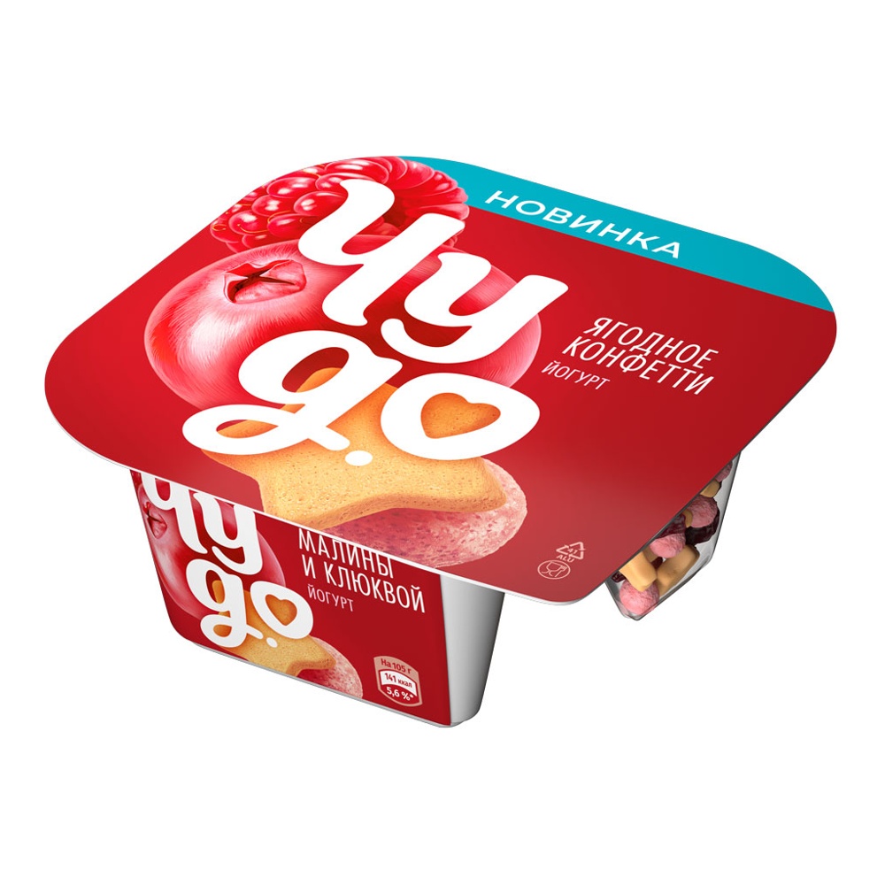 Йогурт Чудо 4% 105г печенье-злаковые шарики малина-клюква пл/ст
