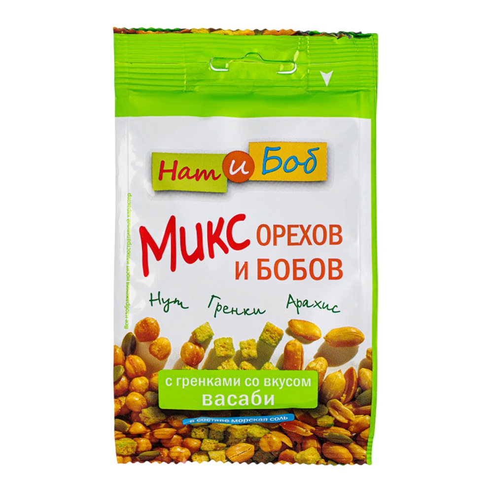 Микс орехов и бобов Нат и Боб с гренками со вкусом васаби 70г