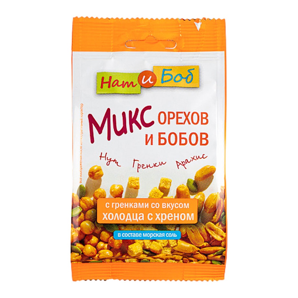 Микс орехов и бобов Нат и Боб с гренками со вкусом холодца с хреном 70г