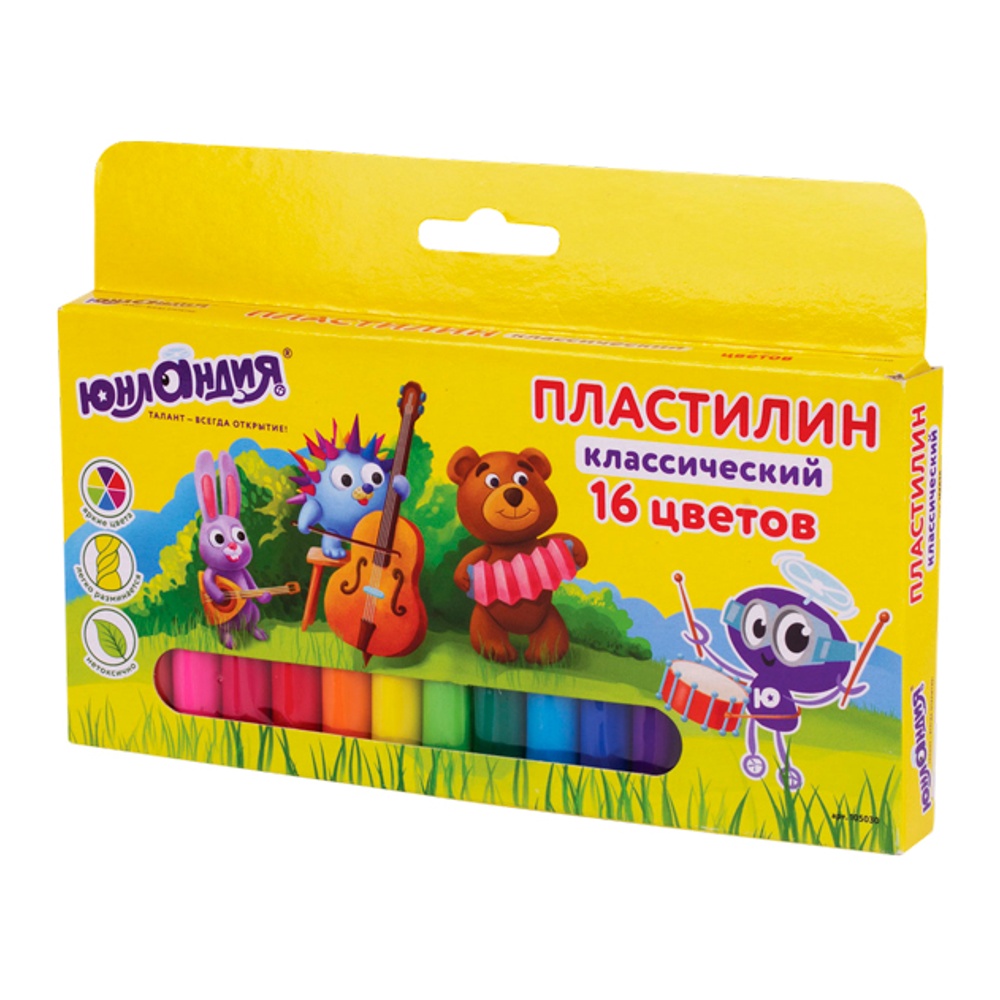 Пластилин 16цв, 320г, Юнландик-музыкант Юнландия 105030
